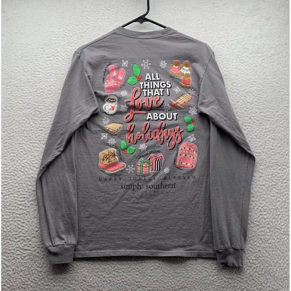 Simply Southern T-Shirt Womens Small S Gray Holidays‎ Christmas Preppy Cute